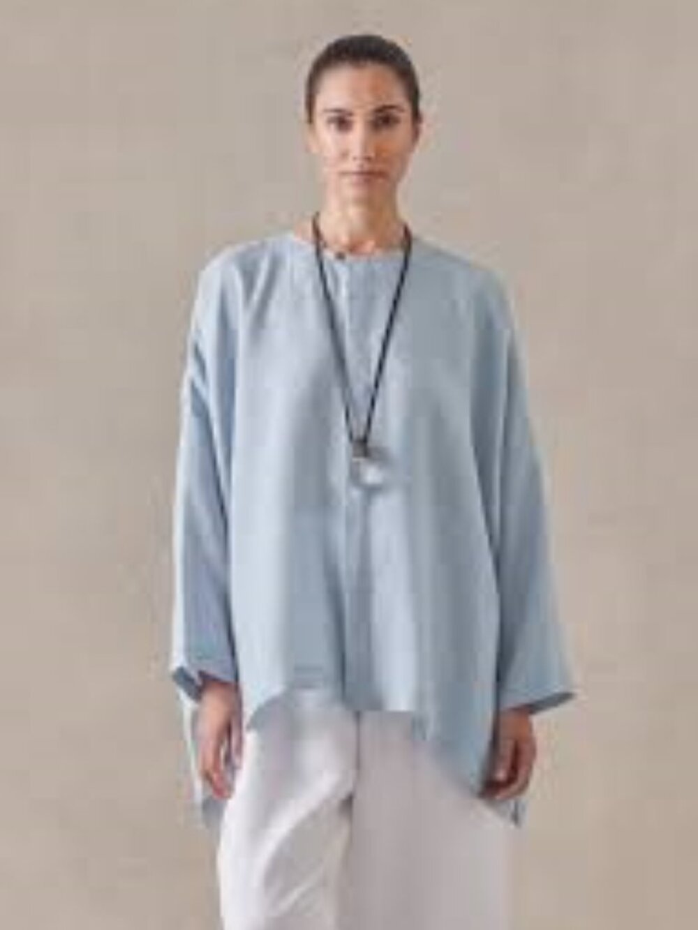 Eskandar linen wide longer back bound neck shirt Woadblue Linen size 0(4-6)